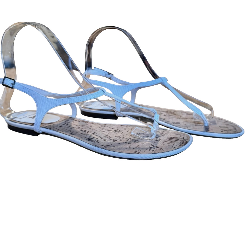 Talbots White Leather Thongs Ankle T Strap Sandals Flats Summer Shoes sz 8
